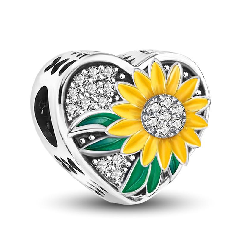 Медь Подсолнух Роза Цветок Серия Шарм Бусина Подходит Оригинальный Пан Браслет Браслет Высокое Качество DIY Ювелирные Изделия Для Женщин