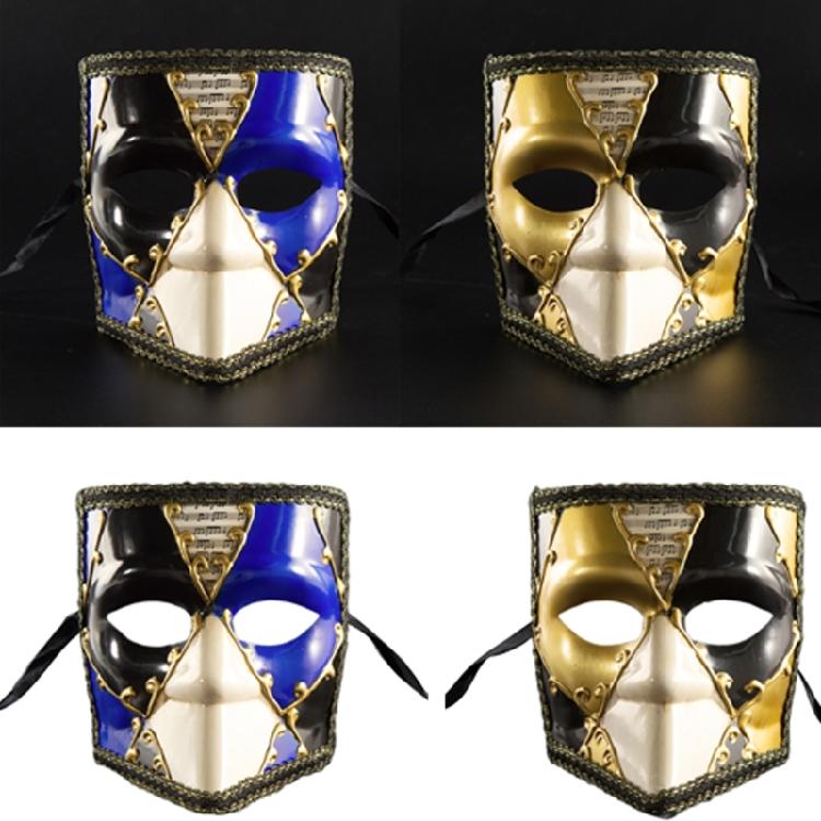 Artisanal Full Face Carnivals Masquerade Mask Men's Lace Trim Venetian Phantom Look Eyemask with Ribbon for Festivities