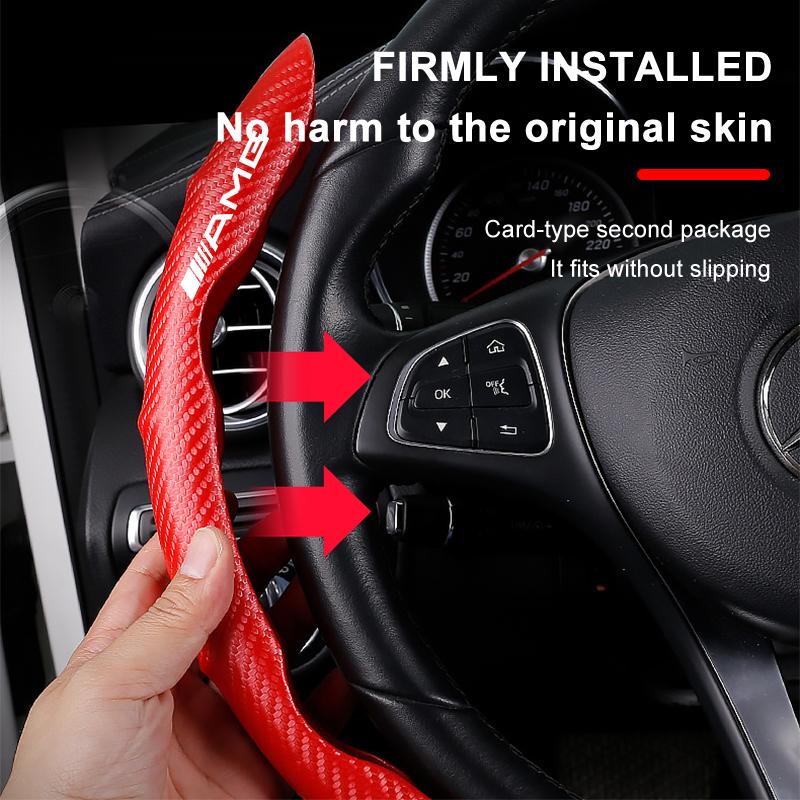 2pcs Carbon Fiber Non-Slip Steering Wheel Cover Car Accessories For Mercedes Benz AMG W212 W205 W246 W177 W176 W213 GLC GLE GLS ML Welcome Projection