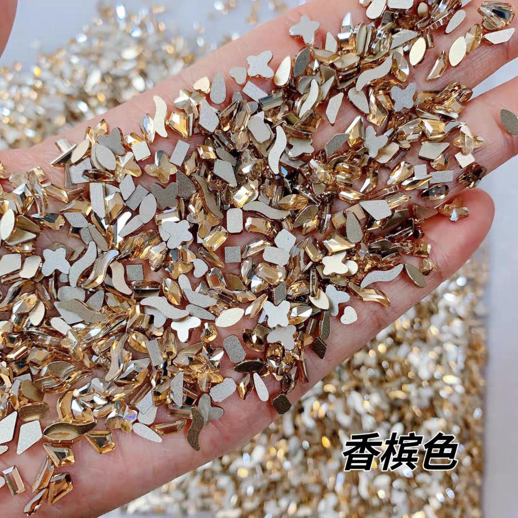Yiwu Nail Art Diamond Mixed Mini Small Nail Art Flat Bottom Special-Shaped Diamond Mixed K9 Champagne Nail Art Jewelry