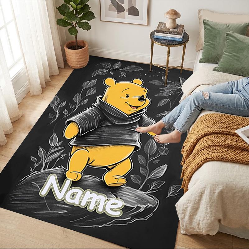 Personalized Name Pooh Bear Art Living Room Non-Slip Area Rug Soft Carpet for Bedroom Kids Playroom Sofa Office Home Decor Doormat