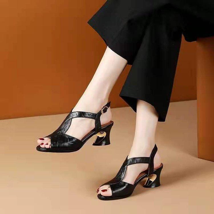 2024 Summer New PU Sandals Open Toe High Heels Ladies Dress Party High Heels Ladies Slippers Ladies Sandals Large Size 35-41
