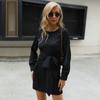Модное женское платье Хепберн с длинным рукавом, шнуровкой, черное, приталенное