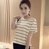 Новая летняя корейская студенческая полосатая футболка с короткими рукавами, свободный топ с круглым вырезом для женщин