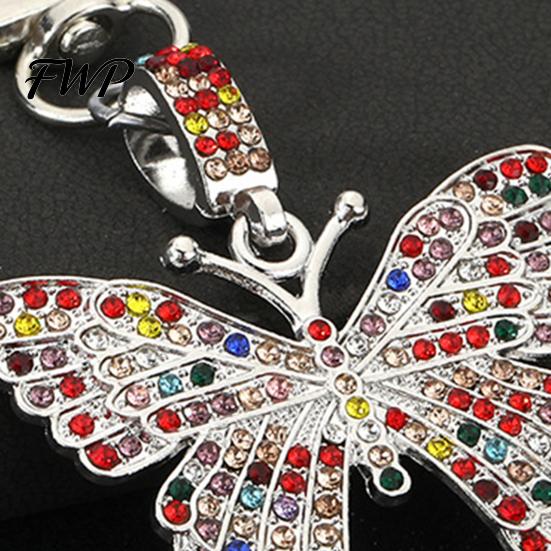 Zinc Alloy Keychain Pendant Sparkling Rhinestones Butterfly Shape with Lobster Clasp Backpack Accessory No-fall Rhinestone