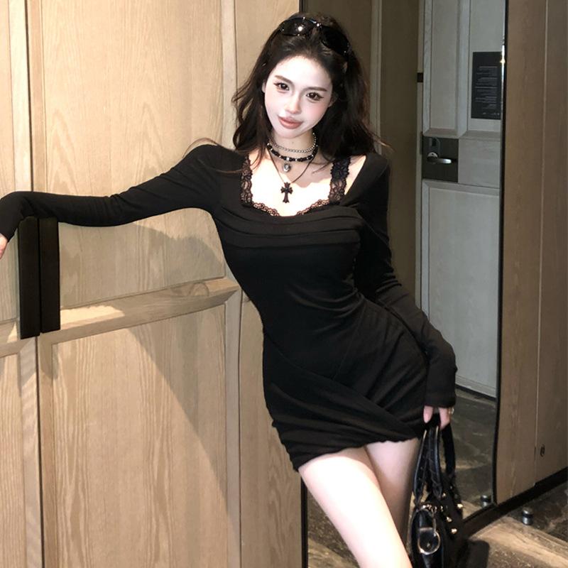 Pure Desire Spice Girl Design Sense Splicing Lace Skinny Dress Women