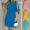 Женское платье с короткими рукавами и круглым вырезом, однотонное, мягкое, дышащее, свободное, до колена, с декором из искусственного жемчуга, женское платье миди для поездок на работу