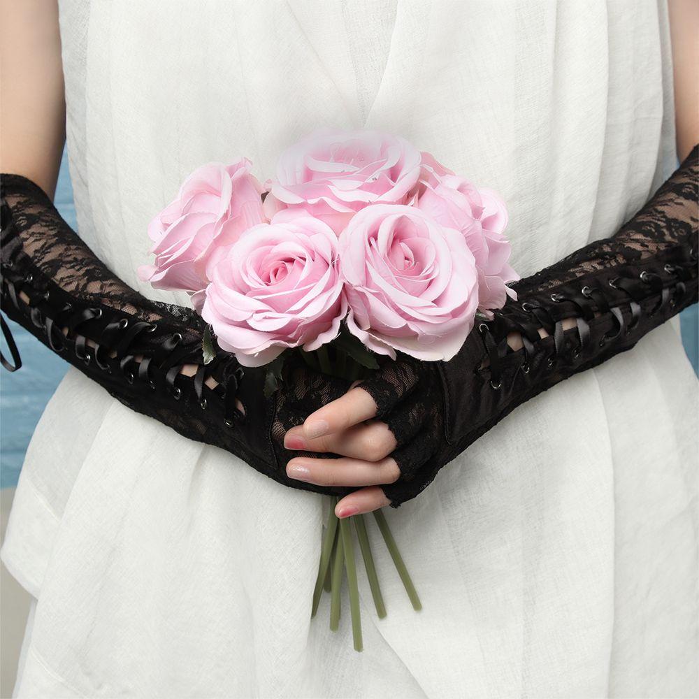 Party Cosplay Ritual Dance Fingerless Silk Ribbon Halloween Gloves Punk Gothic Mittens Lace Gloves