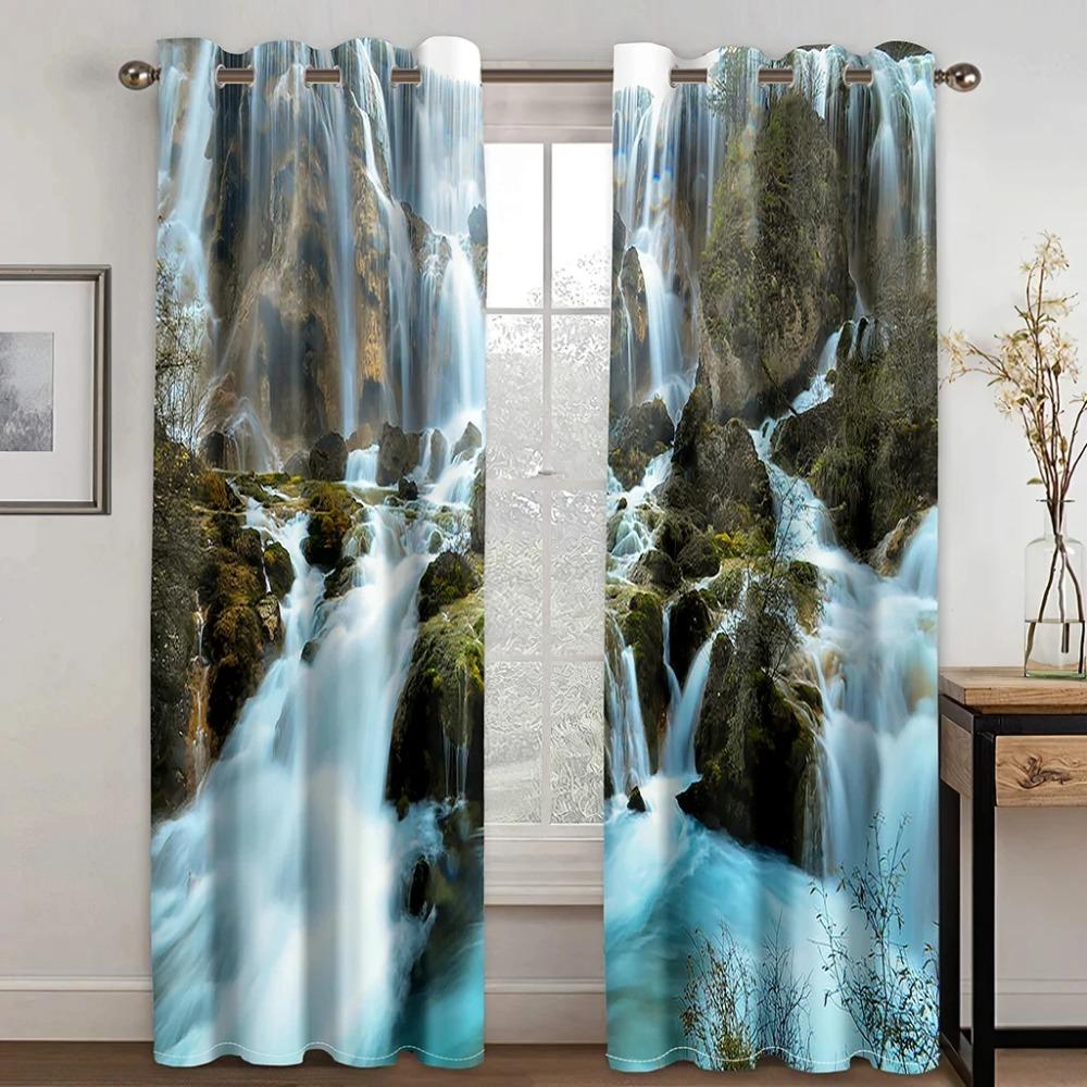 Natural Scenery Pattern High Shading Curtain Snow Mountain Lake Forest Cloud Sun Waterfall Drape for Bedroom Hotel Curtain New