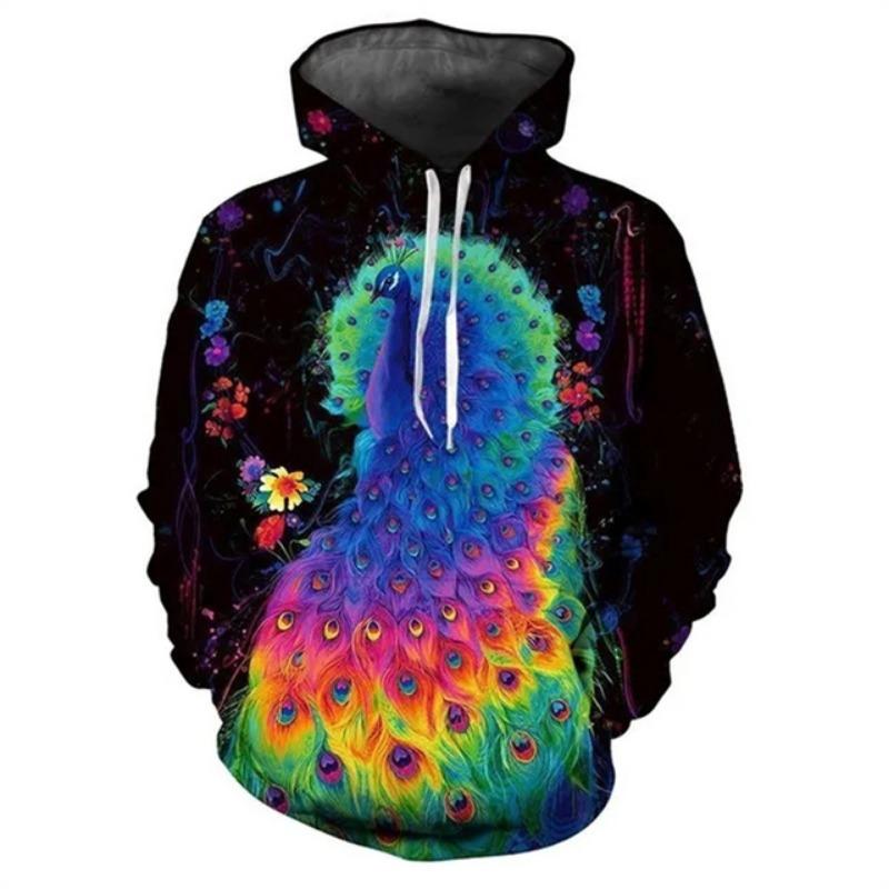 Осенние толстовки с принтом животных павлина в формате 3D для мужчин и женщин, модные повседневные толстовки с капюшоном большого размера, пуловеры, спортивная одежда