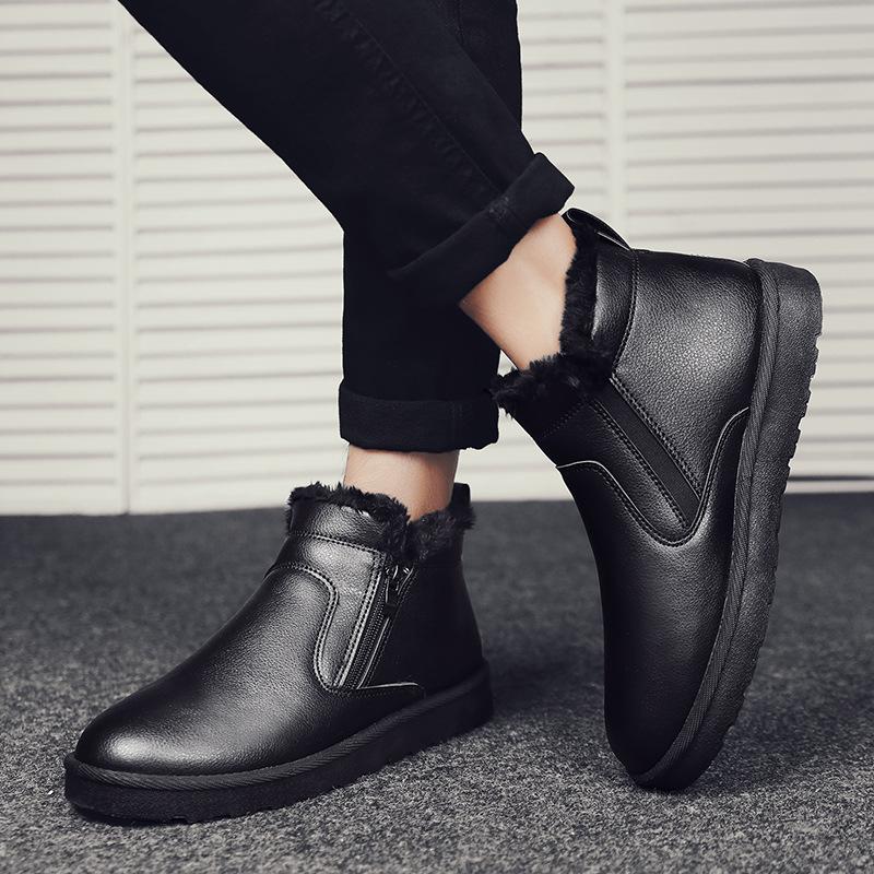 Мужские зимние ботинки из натуральной кожи, удобные бархатные теплые зимние ботинки с высоким берцем, хлопковая мужская обувь на коротком меху