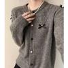 Women's Autumn and Winter Round Neck Pearl Bow Knitted Cardigan Jumper