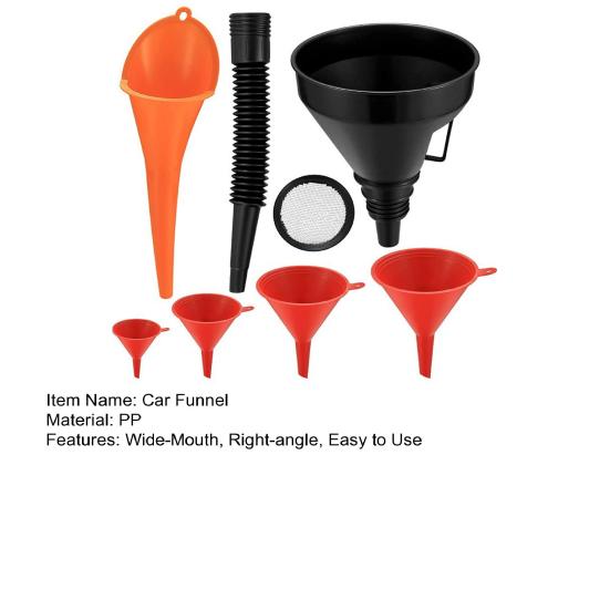 1 комплект автомобильных воронок. Топливные воронки с широким горлышком. Пластиковые масляные воронки с длинным горлышком. Гибкие прямоугольные воронки со съемным фильтром из носика.