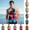 Men's Fashion Printed Sleeveless Lapel Button-Down Shirt Vest Top