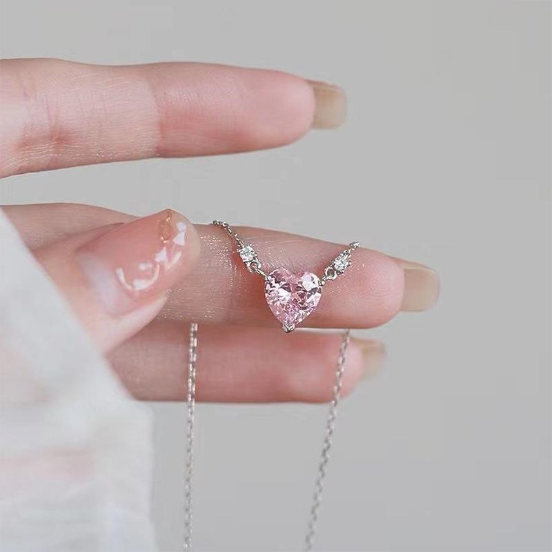 Блестящий циркон розовое сердце ожерелье кулон для женщин девочек вечерние украшения подвеска ожерелье ключица цепочка подарки