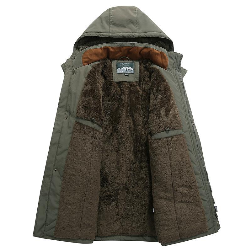 Осень и зима. Новый утолщенный бархатный верх. Свободная повседневная куртка для молодежи и среднего возраста с множеством карманов и капюшоном. Утепленная куртка с хлопковой подкладкой, устойчивая к холоду.