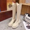 British Platform Leather Knee-high Boots for Women Fashion Increase Soft-soled Women's Shoes Designer Casual Knight Boots Female