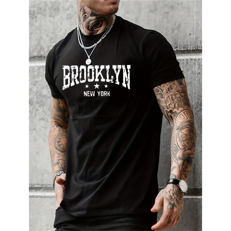 Мужская летняя повседневная свободная футболка с принтом букв Brooklyn New York, 100% чистый хлопок, с круглым вырезом, короткий рукав
