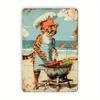 Metal Tin Plate Vintage Beach Cat Chef Metal Tin Sign Fun Poster  Printing Suitable For Outdoor Wall Decoration Street Ya