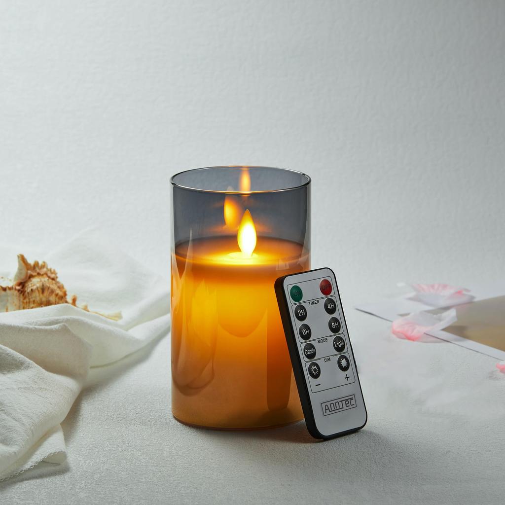 Светодиодная свеча AnnTec Светодиодный черный набор, который мерцает как настоящая теплая без энергии, поставляется со специальным пультом дистанционного управления яркостью, USB светодиодный светильник-свеча, стекло, свеча,