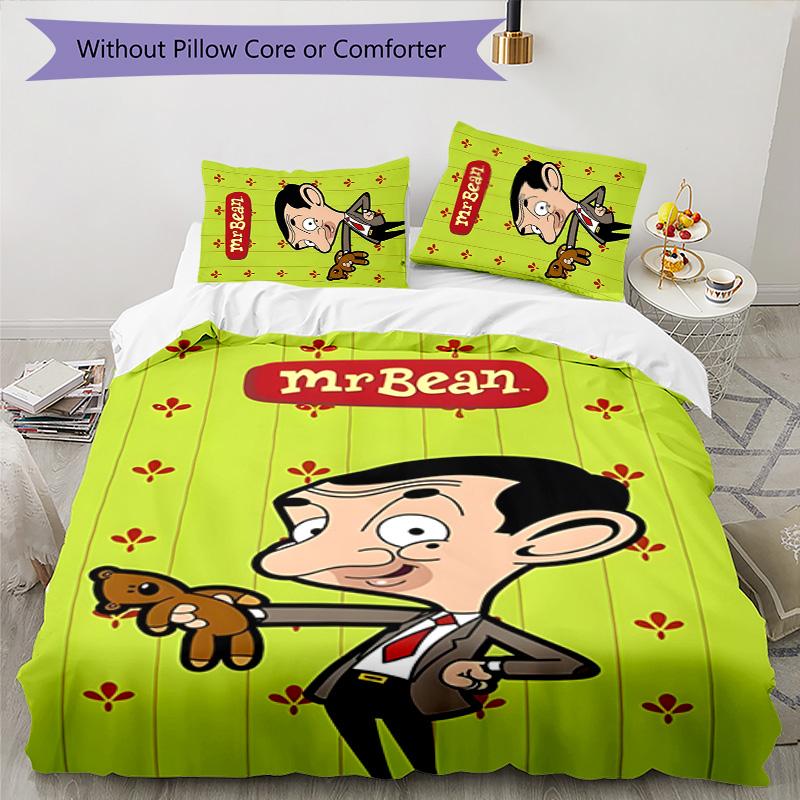 Mr Bean 3pcs Bedding Set Duvet Cover Closure Includes 1 Duvet Cover & 2 Pillowcases for All Seasons Bedroom Home Dorm Decor