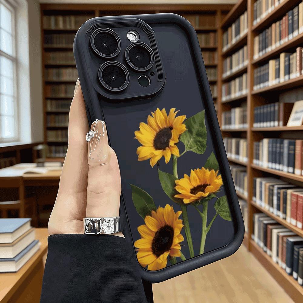 Яркие Желтые Подсолнухи на Белом Мягком ТПУ Чехле для Телефона iPhone 17 16 15 14 13 12 11 Pro Max Plus Ударопрочный Противоскользящий Чехол