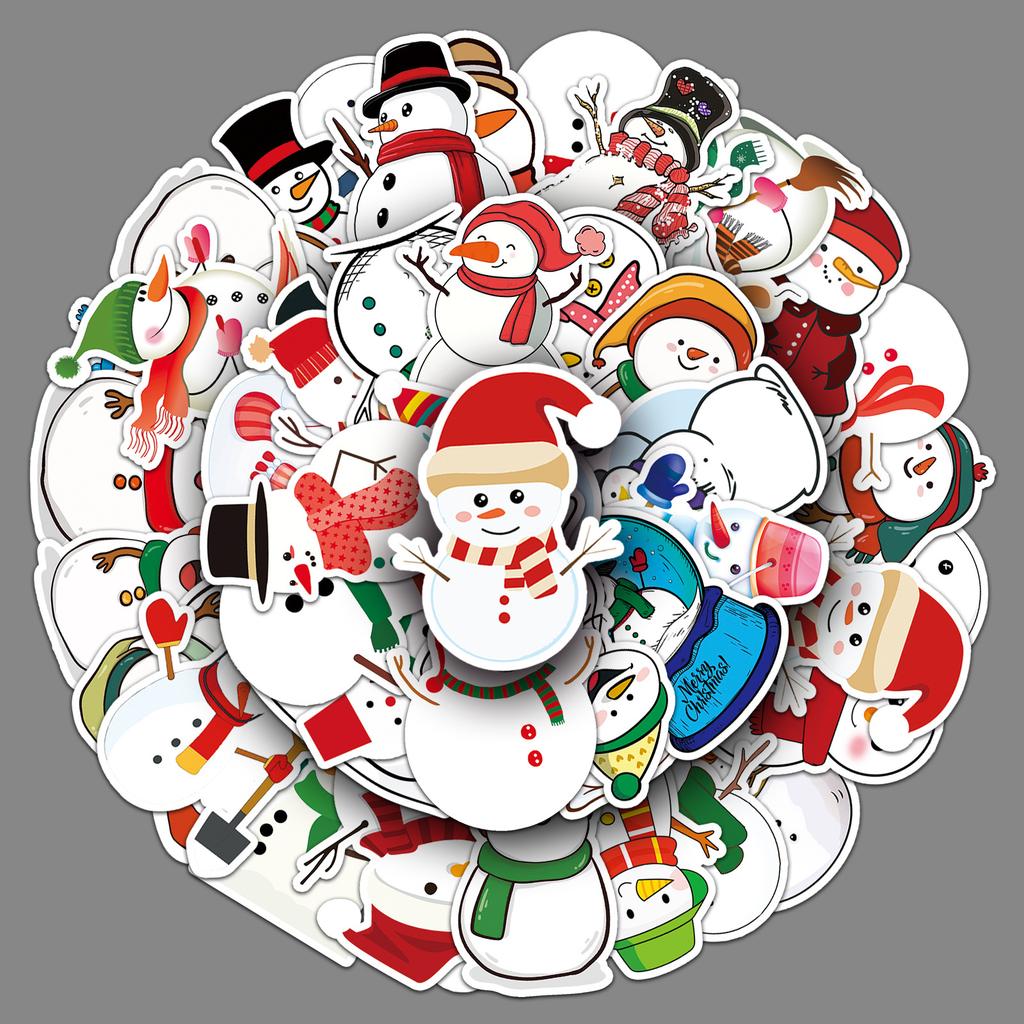 50 Snowman Doodle Cartoon Christmas Fresh Children's DIY Mobile Suitcase Stickers Waterproof