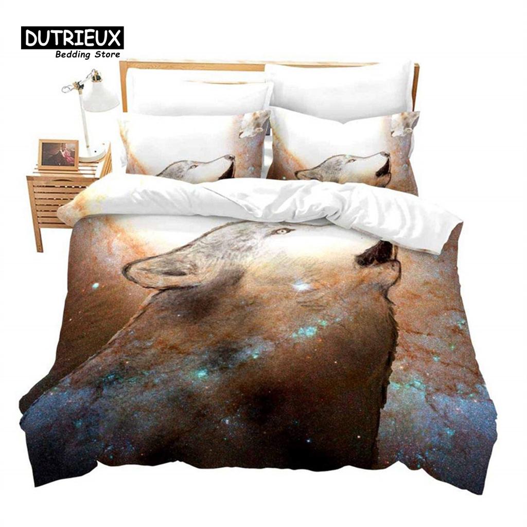 Luminous Wolf Duvet Cover Exotic Animal Bedding Set King For Kids Boys Adult Microfiber Wildlife Comforter Cover With Pillowcase