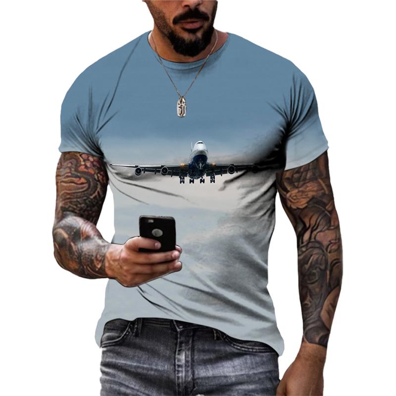 Fashion New 3D Printed Airplane Graphic T Shirts For Men Summer Trend Casual Fun Round Neck Short Sleeve Streetwear Tees Tops