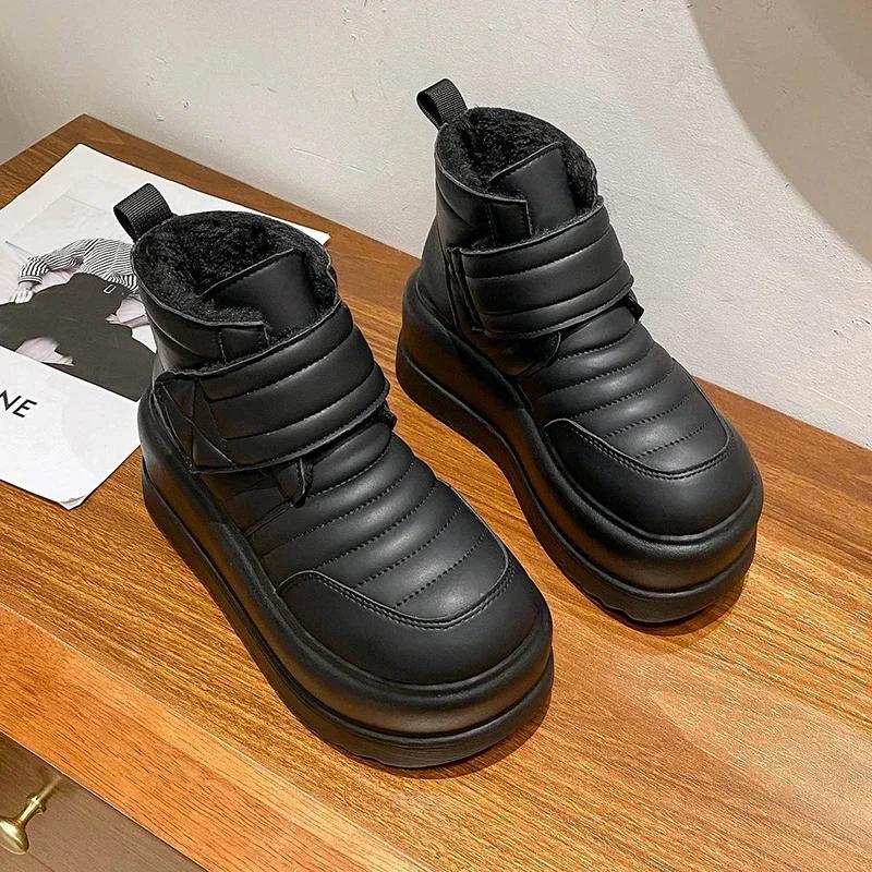 8 см толстая подошва хлопковые ботинки женские зимние сапоги плюшевые теплые на липучках увеличивающие рост комфорт легкие короткие сапоги Botines