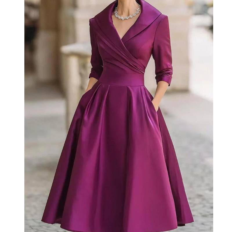 Elegant Satin Long Sleeve Dress With High Waist For Business And Street Style Women