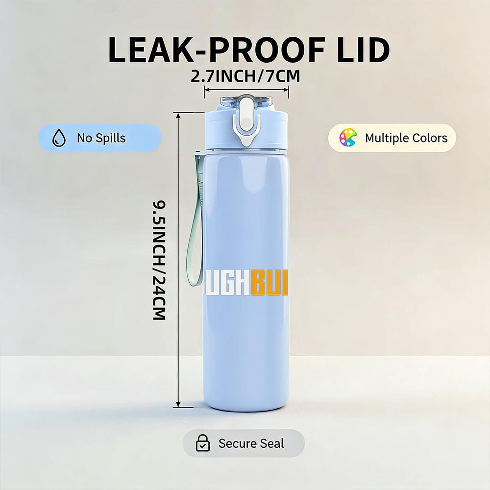 1PC Built Text Minimalist Industrial Logo Print 750ml Portable Sports Water Bottle Leakproof Gym Outdoor Travel Drink Cup