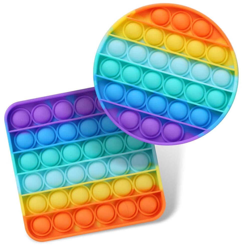 2 Packs Pop Fidget Sensory Toys Autism Special Needs Stress Relief Silicone Pressure Relieving Toys Round and Square Squeeze Toys for Kids Children