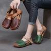 Summer Sandals for Women: Flat, Slip-Resistant, Open-Toe, Two-Tone Mary Jane Sandals with Soft Leather Upper In Retro Artistic Style