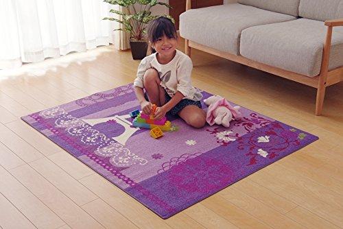 IKEHIKO Desk Carpet, Girl's Eiffel Pattern, Rectangular, "Jeanne Two," Purple, Approx. 133 x 170 cm #4720839