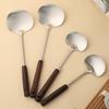 Stainless Steel Wood Handle  Stir-fry Spoon Walnut Mushroom Kitchen Frying Spatula Wok Utensils Cooking Tools Wood Spatula