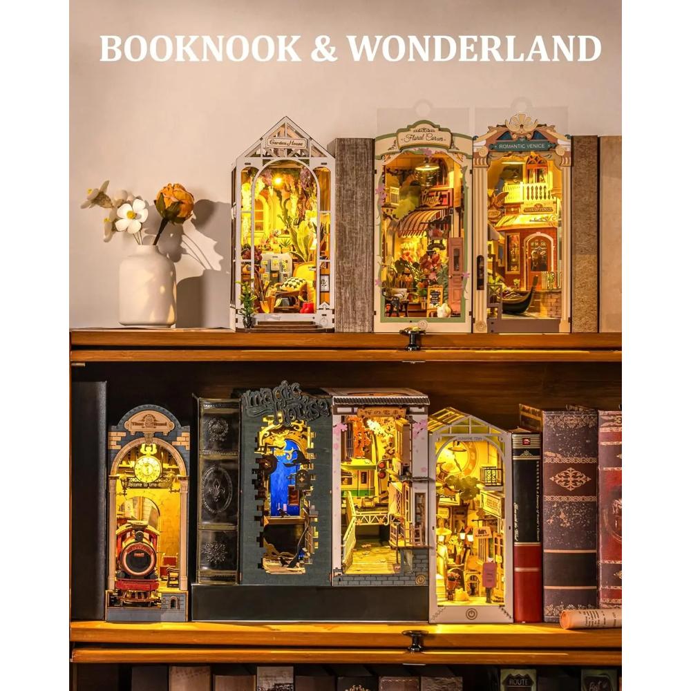Romantic Venice Book Nook Kits with LED Lights DIY Miniature House Kit 3D Wooden Puzzle Decoration Gifts for Adults