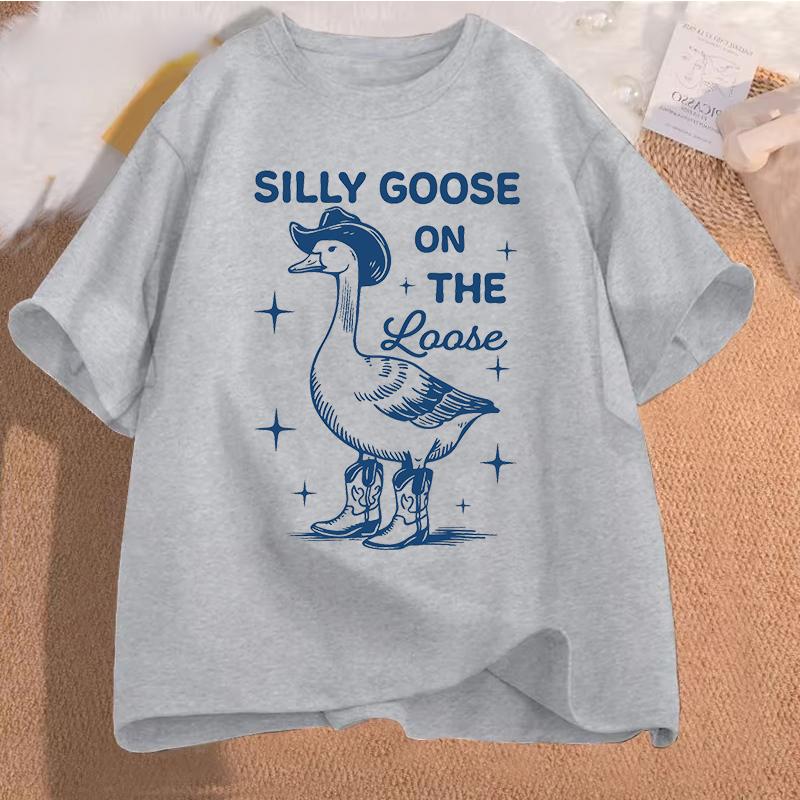 Silly Goose On The Loose T Shirts for Men Women Funny Cowgirl Western Tee Shirt 90s Fashion Graphic T-shirt Short Sleeve Clothes