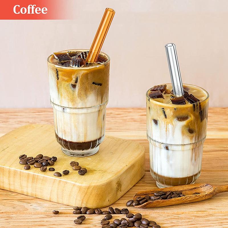 Набор из 12 многоразовых стеклянных трубочек с щеточкой для чистки, цветные стеклянные экологически чистые трубочки для молочных коктейлей, смузи, кофе