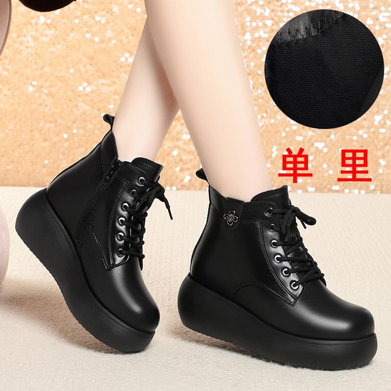 6 см Удобная Толстая Подошва Платформа Обувь Мягкая Кожа Ботинки Зима 2025 Средний Каблук Танкетка Короткий Мех Снежные Ботильоны для Мамы