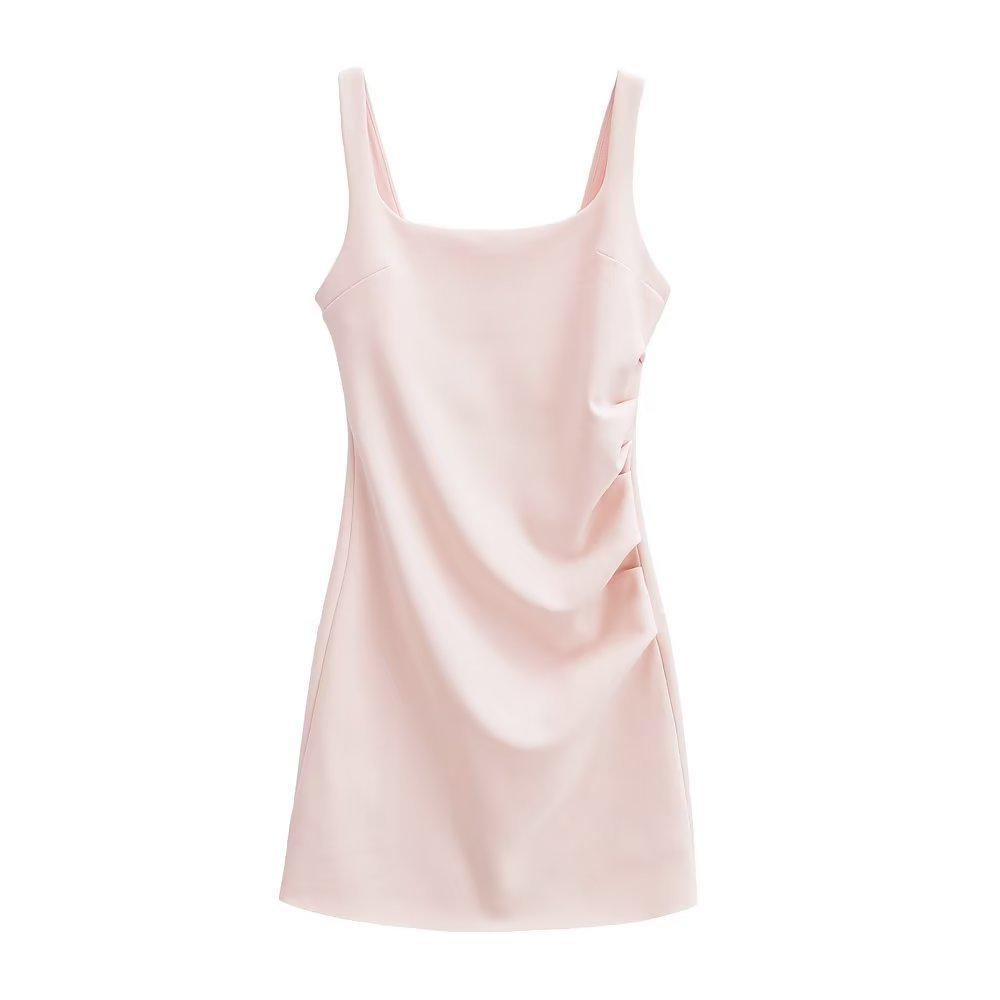 Женское однотонное летнее платье-бодикон без рукавов с квадратным вырезом и плиссировкой