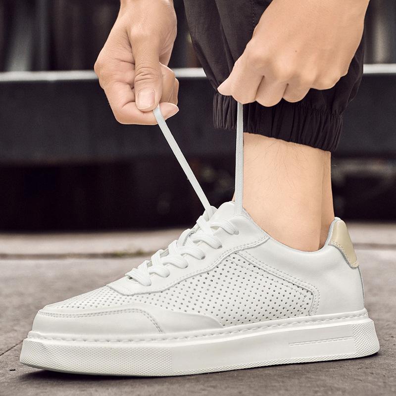 Men's shoes thick baseplate shoes men's breathable hole shoes loose handmade retro little white shoes men's foreign trade sports casual shoes