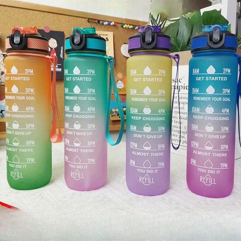 Water Cup Gradient Color Scrub 1000ml Straw Space Cup Summer Men's Sports Kettle Plastic Cup Handy Cup Water Cup