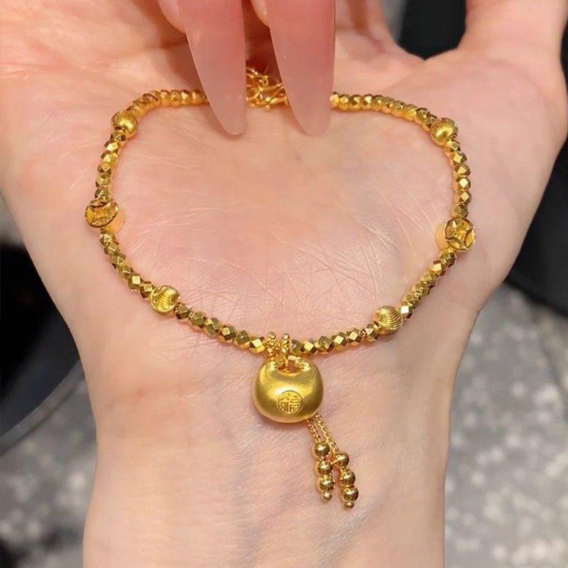 Браслет-счастливый мешочек 24K песочное золото с бахромой и бусинами, новый, китайский ретро, универсальный браслет, украшение для женщин