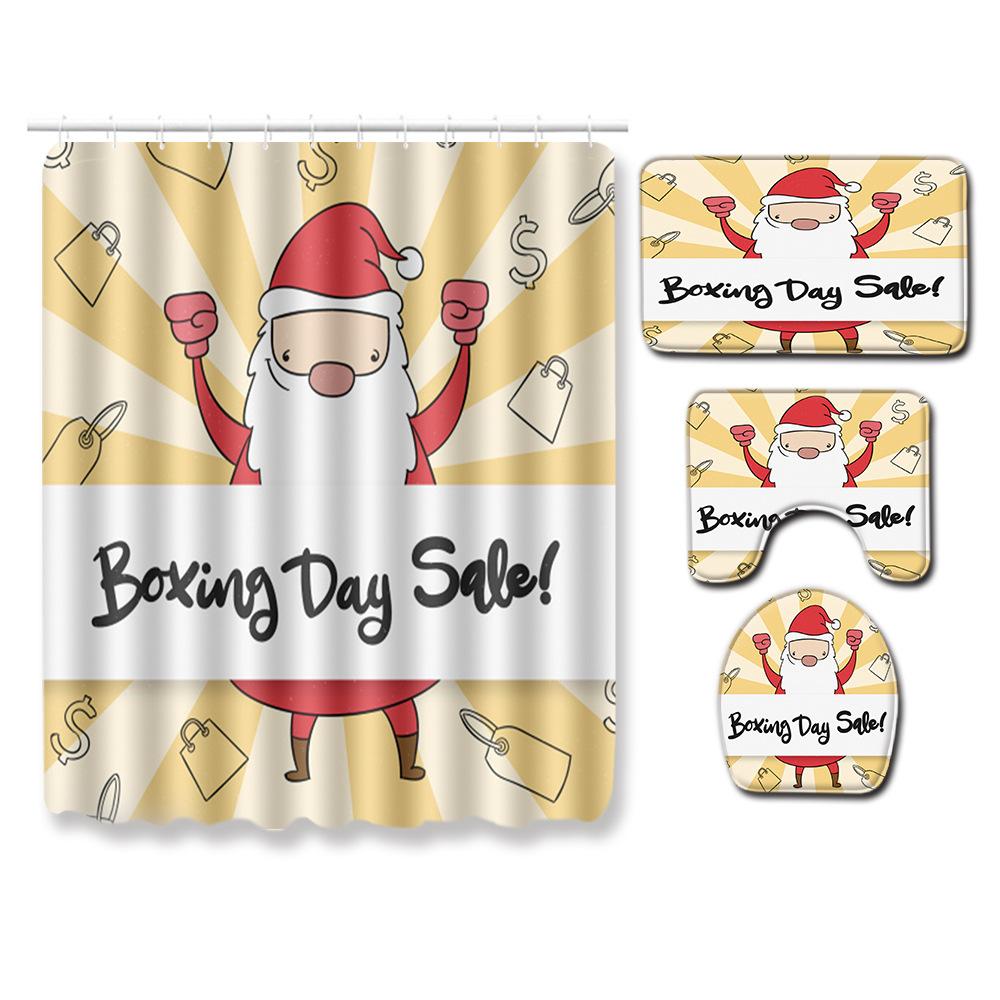 3D Printed Christmas Waterproof Shower Curtain Toilet Four-Piece Combination Set Household Doormat Floor Mat Carpet