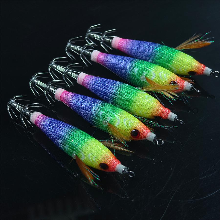 5PCS Multi-color Glow Squid Jig 5.8G/8CM Horizontal Egi Wood Shrimp Bait Artificial Lure for Squid Octopus Fishing Jukkumi