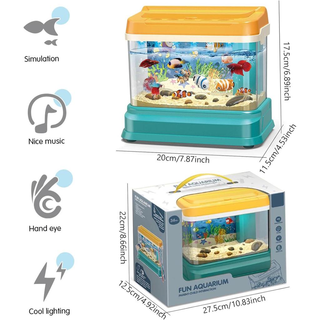 Aquarium Fishing Toy For Kids, Baby Aquarium Toy With Light & Music, Artificial Fish Tank With 2 Magnetic Fish, Electric Tank Toy