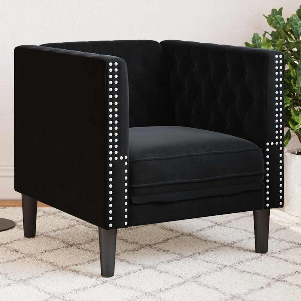 Vidaxl Fotel Chesterfield, Czarny, Tapicerowany Aksamitem