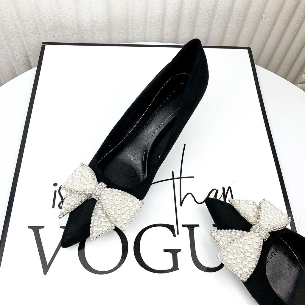 Черные туфли-лодочки на высоком каблуке, женские новые, с острым носком, на тонком каблуке, со стразами, универсальные, с бабочкой