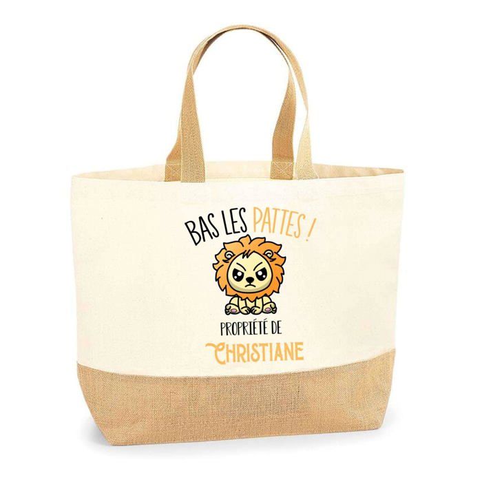 Sac cabas - PLANETEE - Christiane Bas les pattes Lion - Jute naturel - Imprimé en France - Anses solides